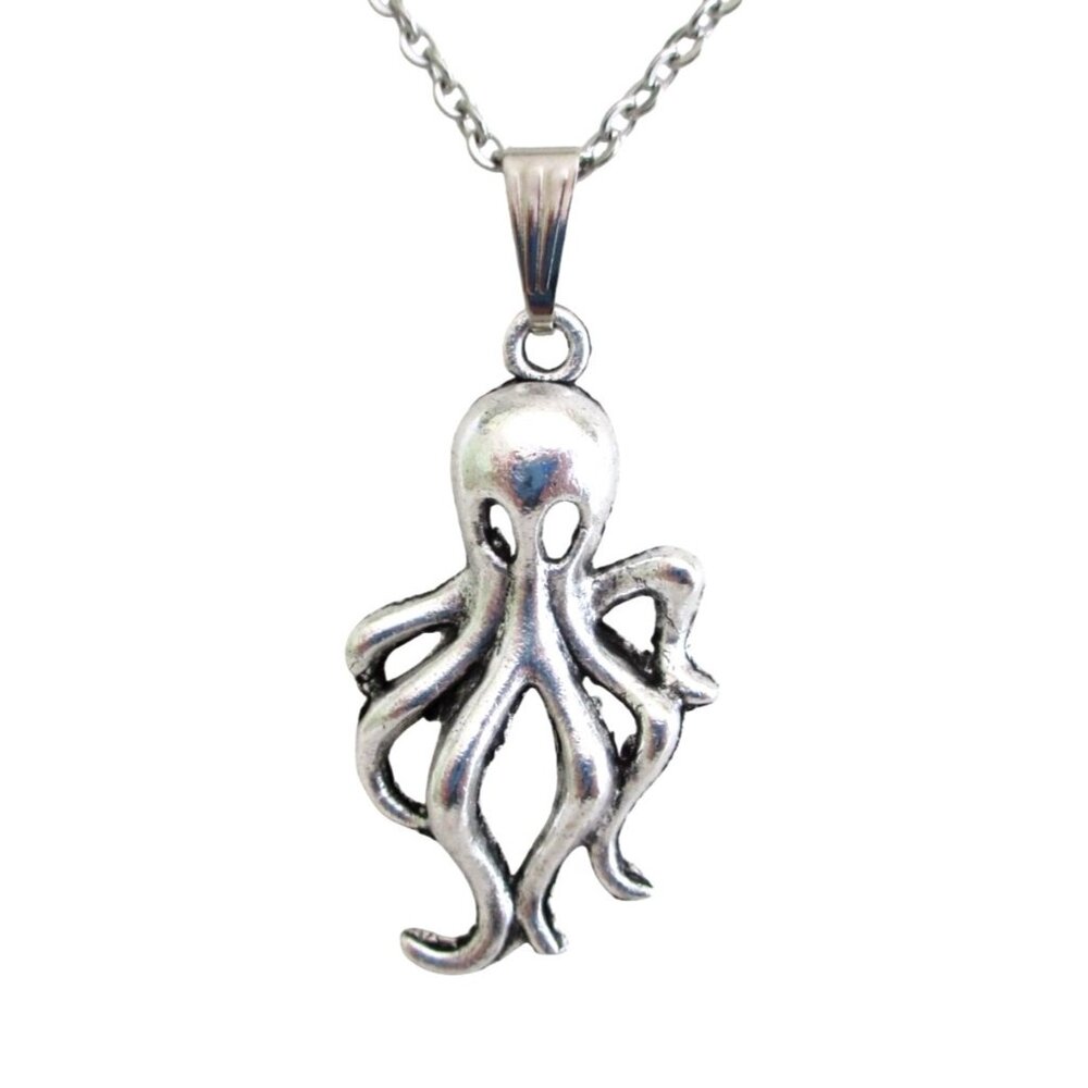 New Octopus Pendant Necklace on 18" Stainless Chain - Squid Ocean Jewelry